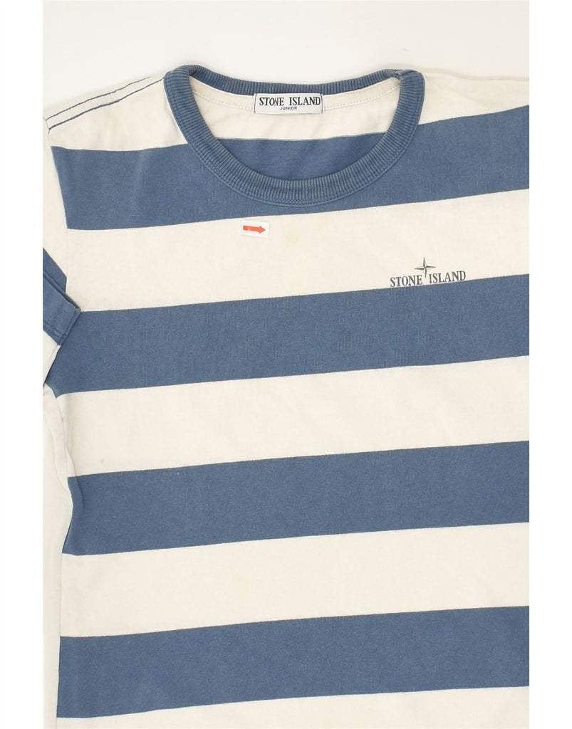 STONE ISLAND Boys T-Shirt Top 7-8 Years Blue Striped Cotton | Vintage Stone Island | Thrift | Second-Hand Stone Island | Used Clothing | Messina Hembry 