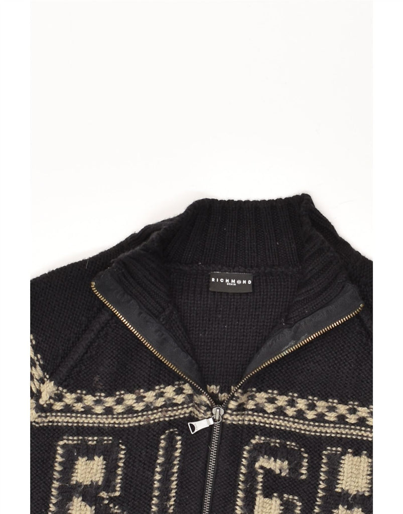 RICHMOND Womens Graphic Cardigan Sweater UK 20 2XL Black | Vintage Richmond | Thrift | Second-Hand Richmond | Used Clothing | Messina Hembry 