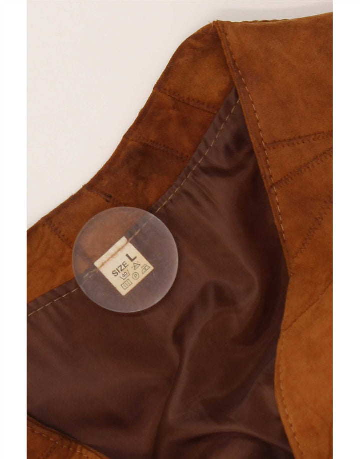 Vintage Mens Suede Waistcoat Large Brown Patchwork Leather