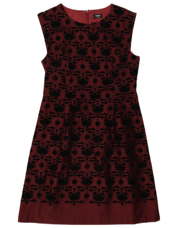 Oasis Womens Sleeveless A-Line Dress UK 14 Medium Burgundy Floral Cotton