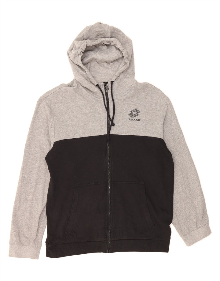 LOTTO Mens Zip Hoodie Sweater XL Grey Colourblock Cotton Vintage Lotto and Second-Hand Lotto from Messina Hembry 