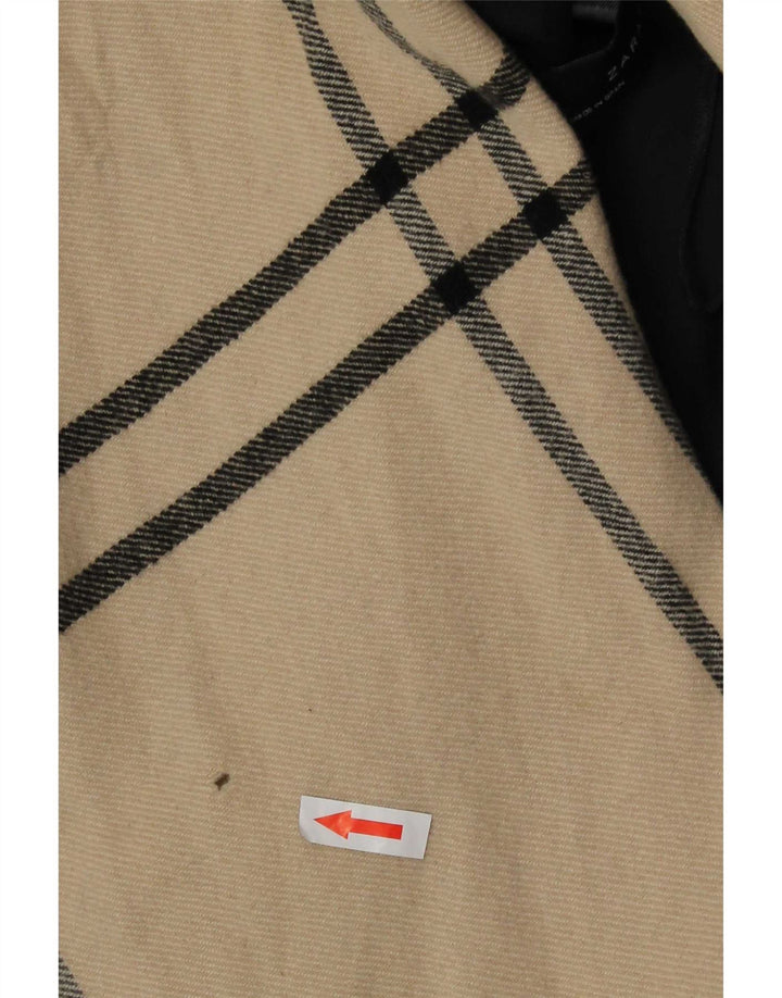 Zara Womens Open Relaxed Fit Overcoat UK 10 Small Beige Plaid Wool