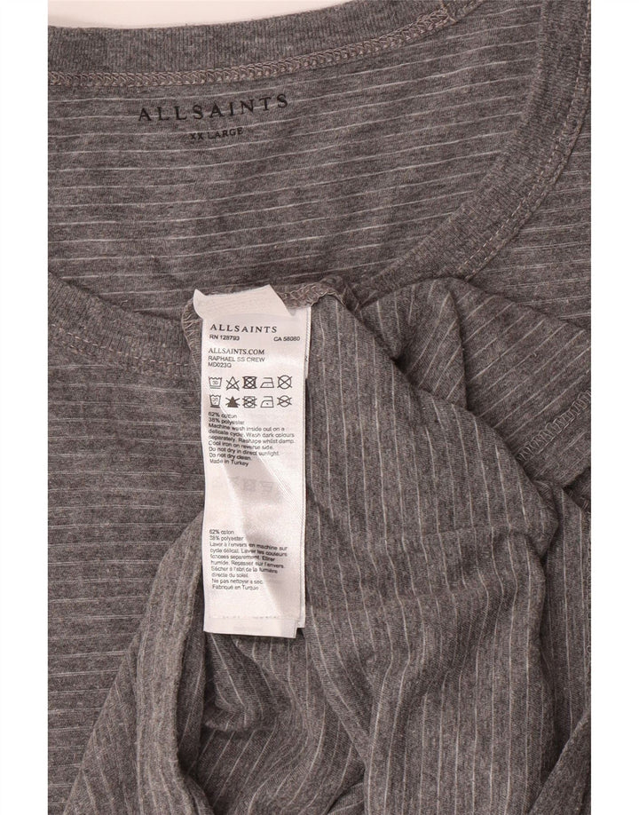 ALL SAINTS Mens T-Shirt 2XL Grey Striped Cotton