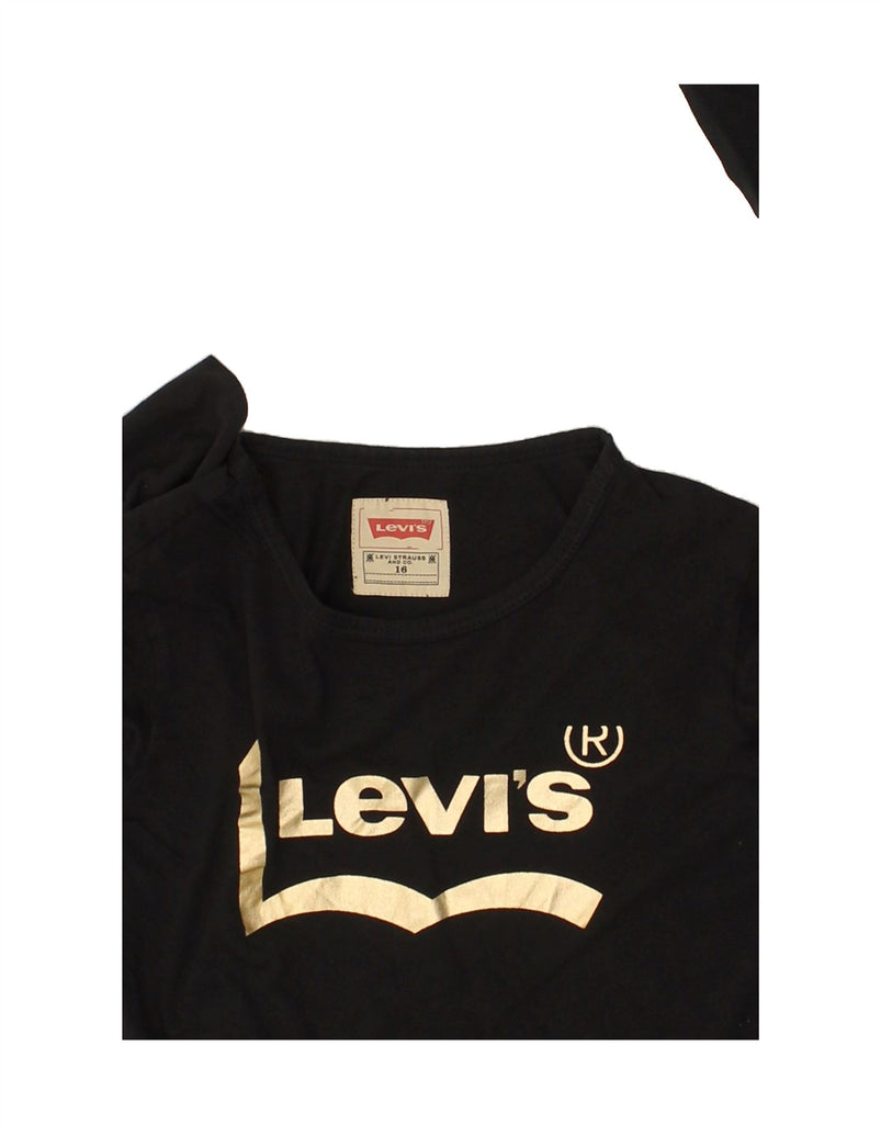 LEVI'S Girls Graphic Top Long Sleeve 15-16 Years Black Cotton | Vintage Levi's | Thrift | Second-Hand Levi's | Used Clothing | Messina Hembry 