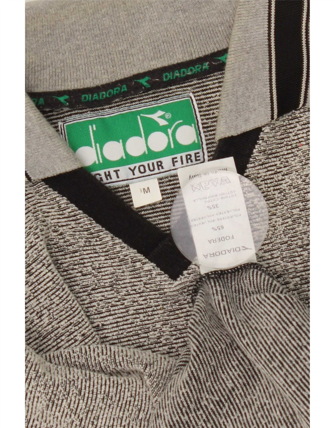 Diadora Mens Polo Shirt Medium Grey Striped Polyester