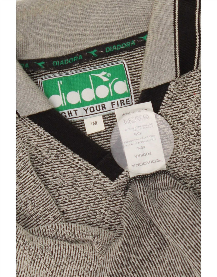 Diadora Mens Polo Shirt Medium Grey Striped Polyester