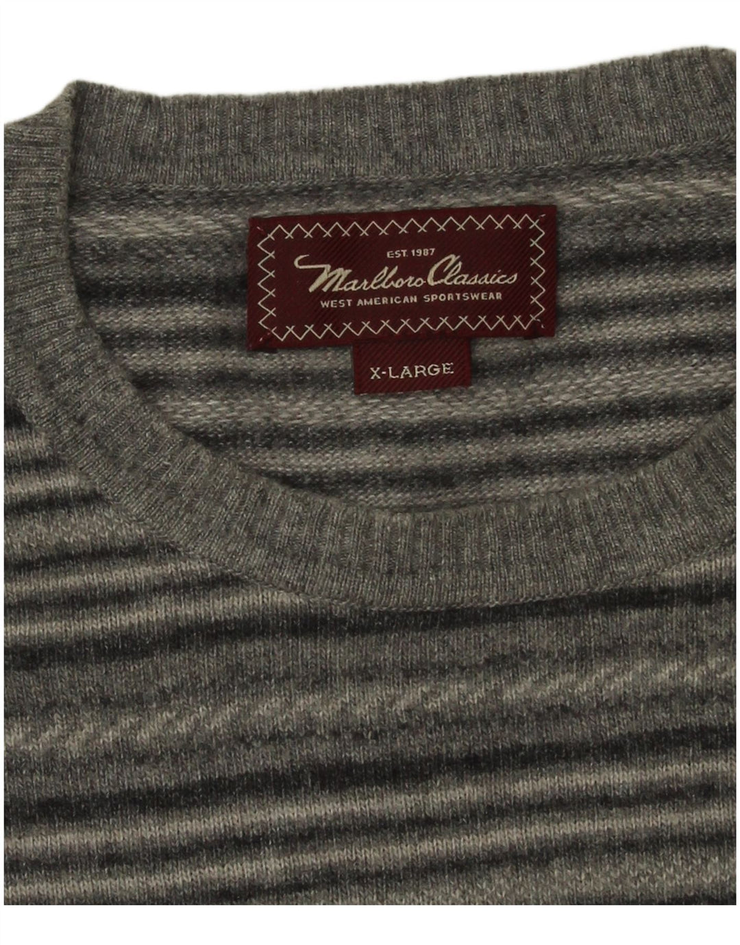 Marlboro Classics Mens Crew Neck Jumper Sweater XL Grey Striped