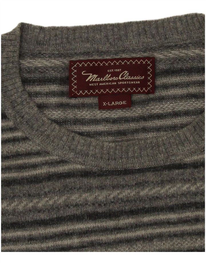 Marlboro Classics Mens Crew Neck Jumper Sweater XL Grey Striped