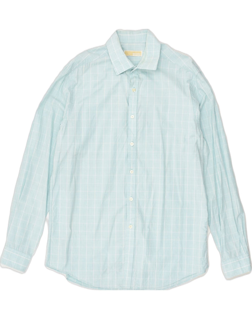 MICHAEL KORS Mens Shirt Size 16 1/2  Large Turquoise Check Cotton | Vintage Michael Kors | Thrift | Second-Hand Michael Kors | Used Clothing | Messina Hembry 