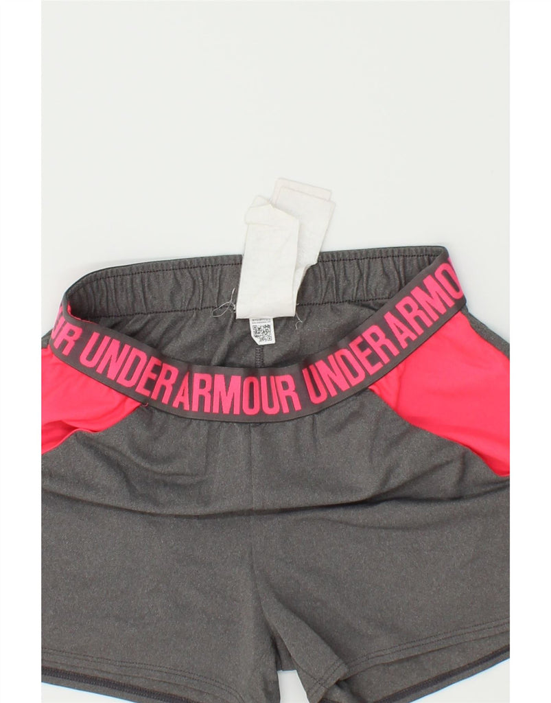 UNDER ARMOUR Womens Graphic Sport Shorts UK 8 Small Grey Colourblock | Vintage Under Armour | Thrift | Second-Hand Under Armour | Used Clothing | Messina Hembry 