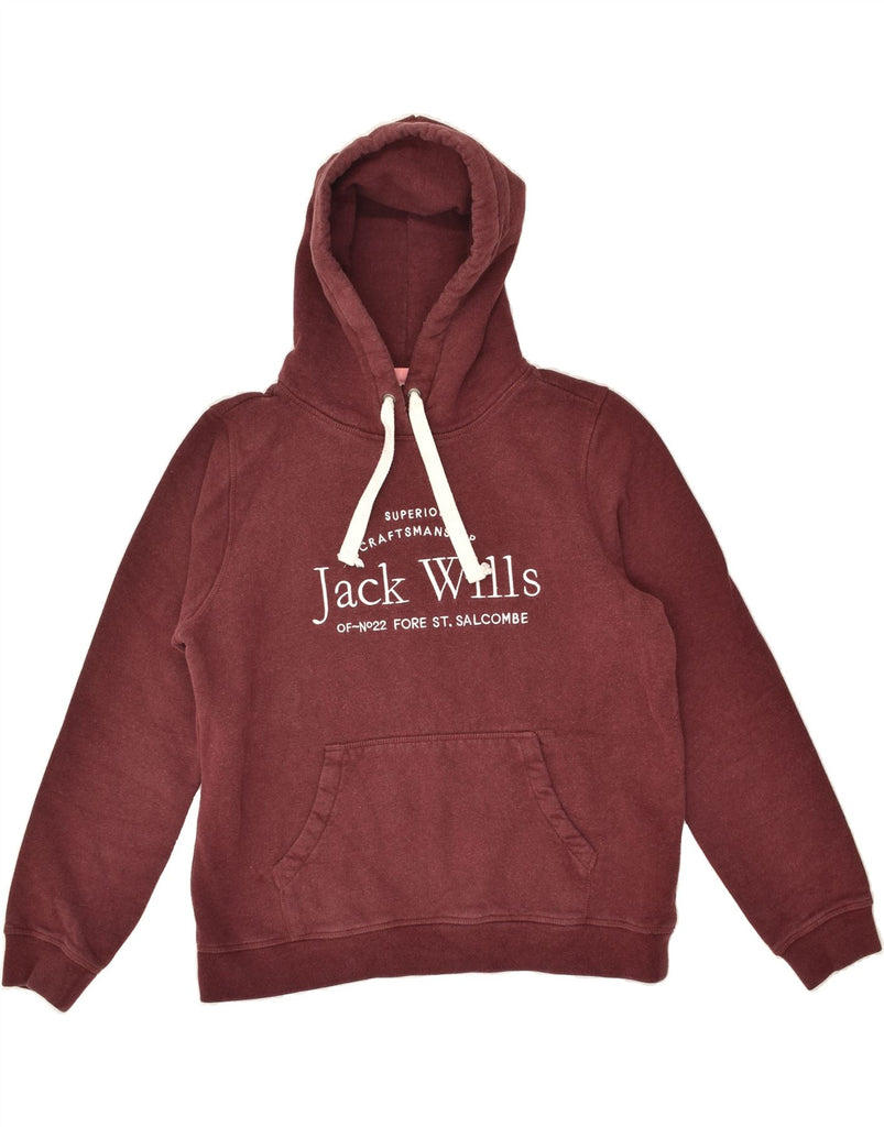JACK WILLS Womens Graphic Hoodie Jumper UK 16 Large Maroon Cotton | Vintage Jack Wills | Thrift | Second-Hand Jack Wills | Used Clothing | Messina Hembry 