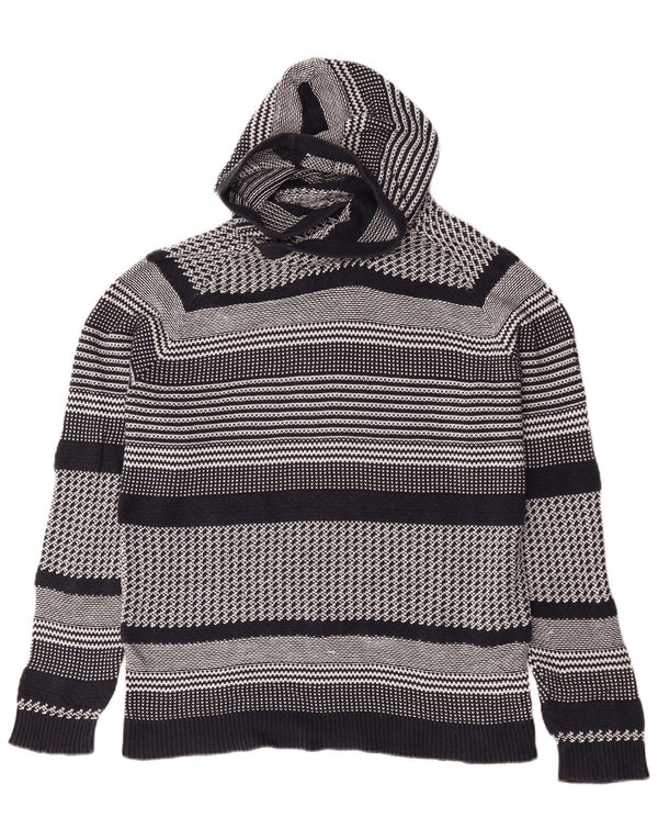 Jack & Jones Mens Hooded Jumper Sweater Large Black Striped Cotton