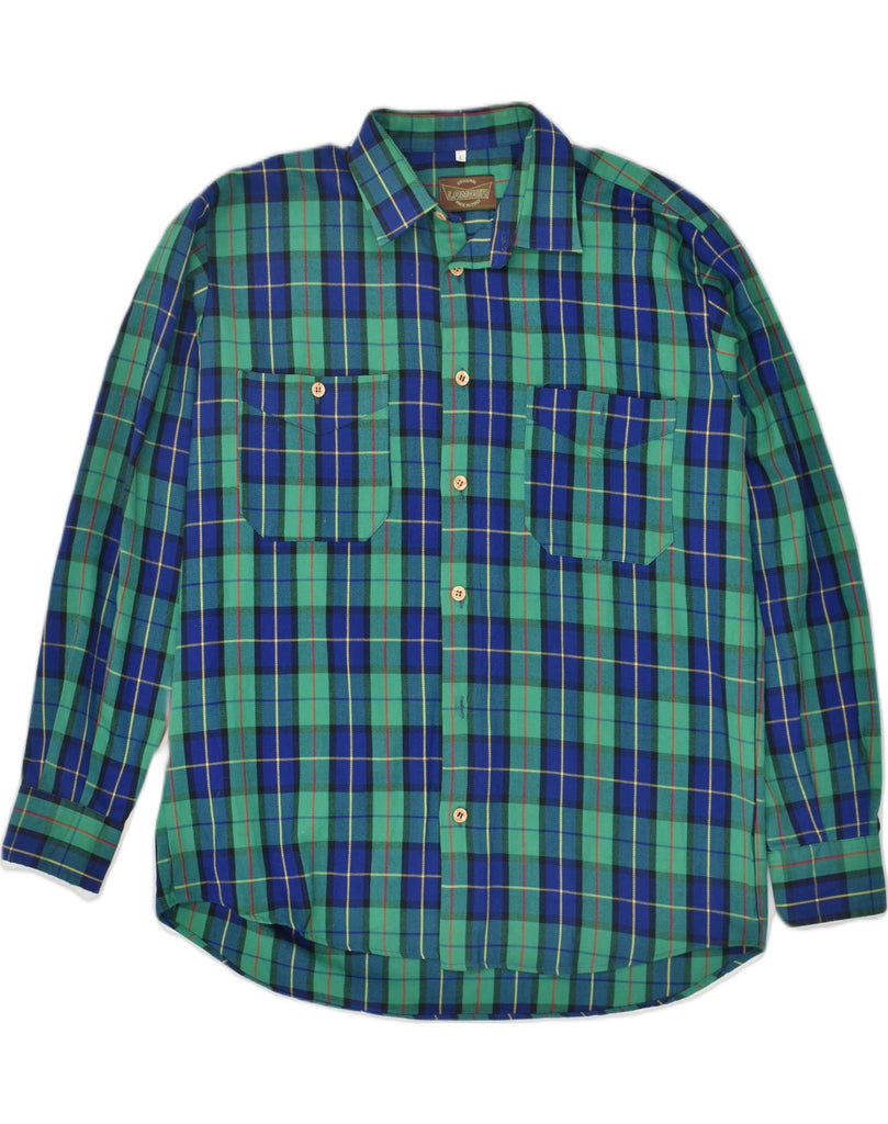 VINTAGE Mens Flannel Shirt Large Green Check Cotton | Vintage Vintage | Thrift | Second-Hand Vintage | Used Clothing | Messina Hembry 