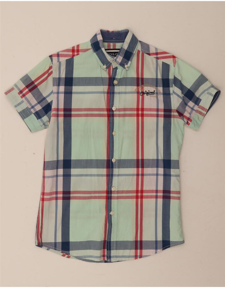 Jack & Jones Mens Short Sleeve Shirt Small Green Plaid