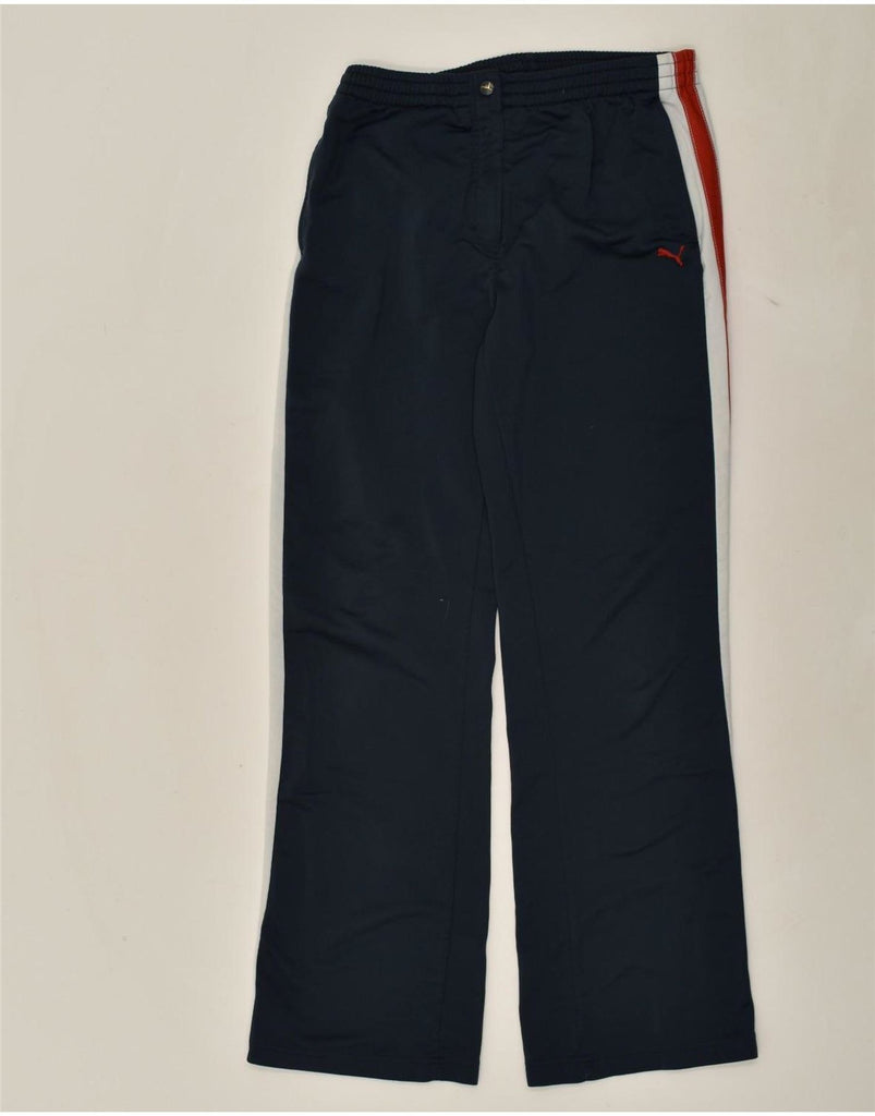 PUMA Womens Tracksuit Trousers UK 14 Large  Navy Blue Colourblock | Vintage Puma | Thrift | Second-Hand Puma | Used Clothing | Messina Hembry 