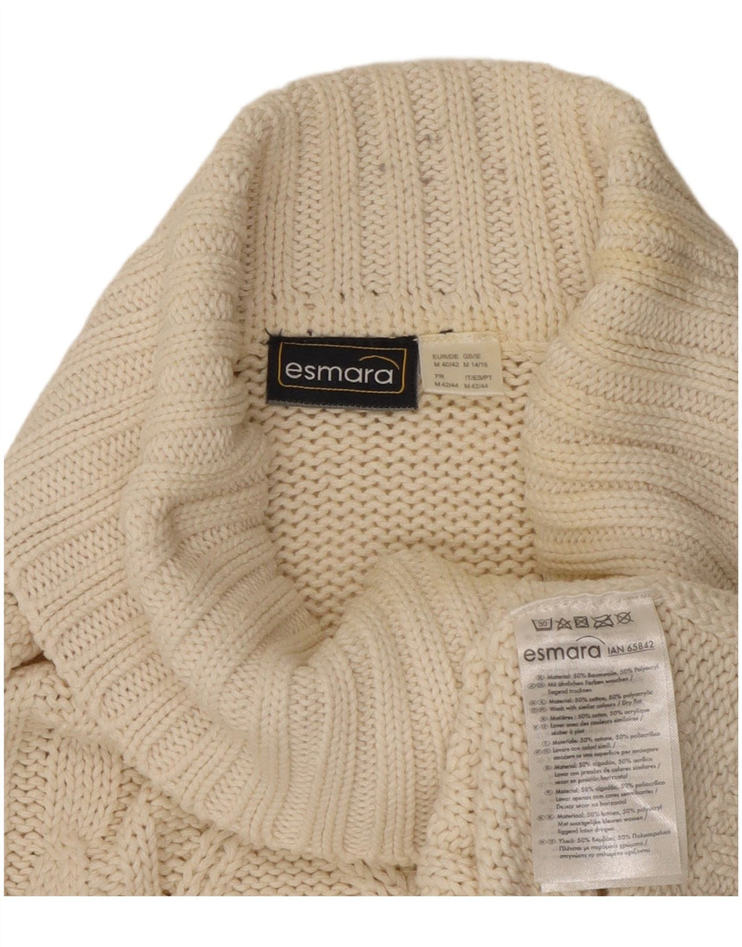 ESMARA Womens Roll Neck Jumper Sweater UK 14 Medium Off White Cotton