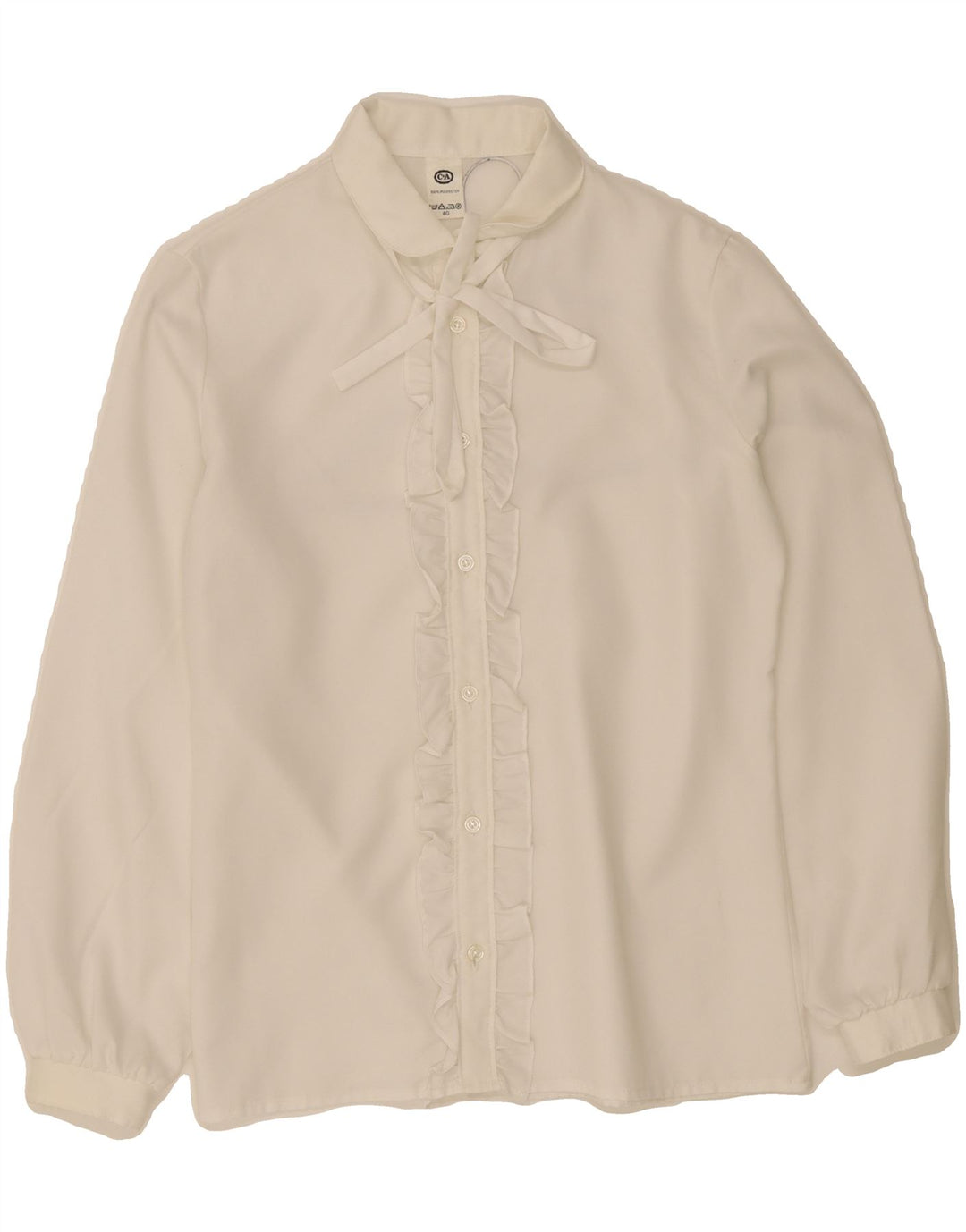 C&A Womens Ruffle Front Shirt Blouse EU 40 Medium White Polyester Vintage C&A and Second-Hand C&A from Messina Hembry 