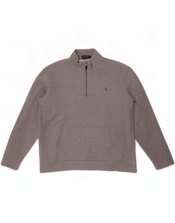 Polo Ralph Lauren Mens Zip Neck Sweatshirt Jumper XL Grey Cotton