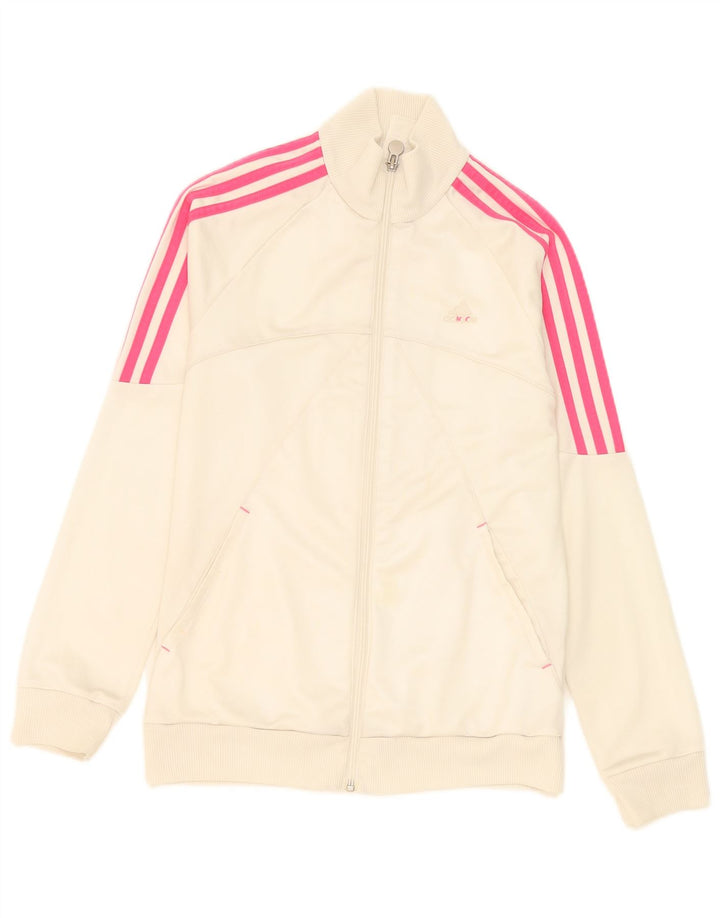 Adidas Girls Graphic Tracksuit Top Jacket 14-15 Years White Polyester
