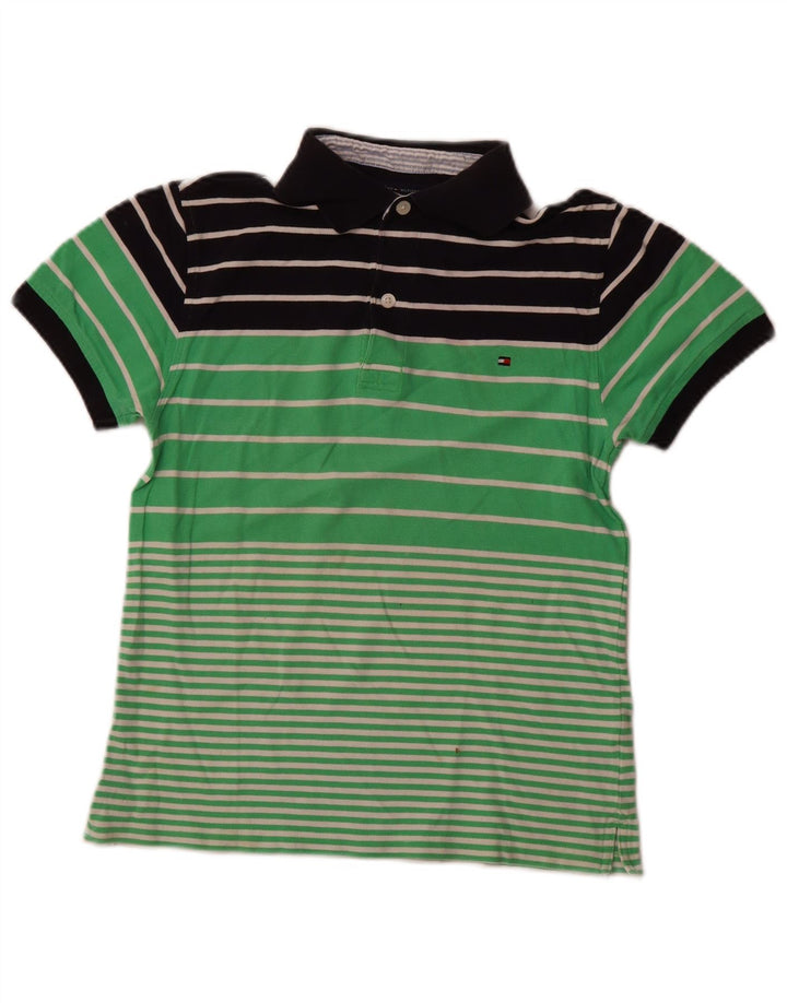 TOMMY HILFIGER Girls Polo Shirt 11-12 Years Green Colourblock Cotton