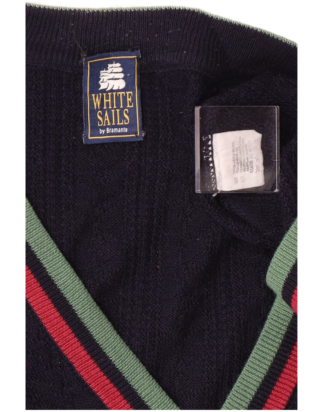 White Stuff Mens Cardigan Sweater Medium Navy Blue Striped Wool Classic