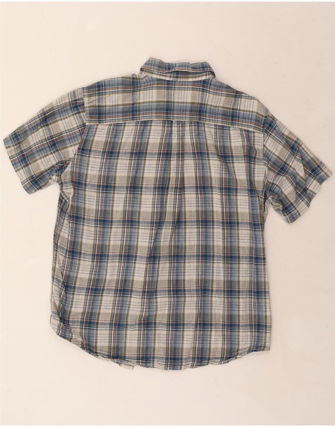 EDDIE BAUER Mens Classic Fit Short Sleeve Shirt Large Blue Check Cotton