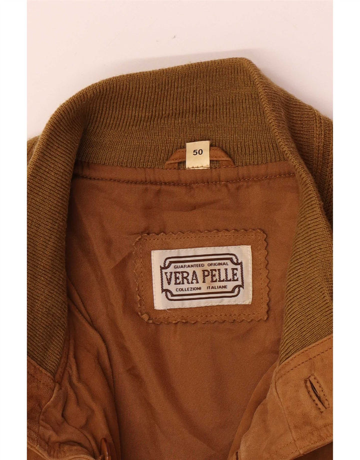 Vintage Mens Bomber Suede Jacket IT 50 Large Brown Leather Retro