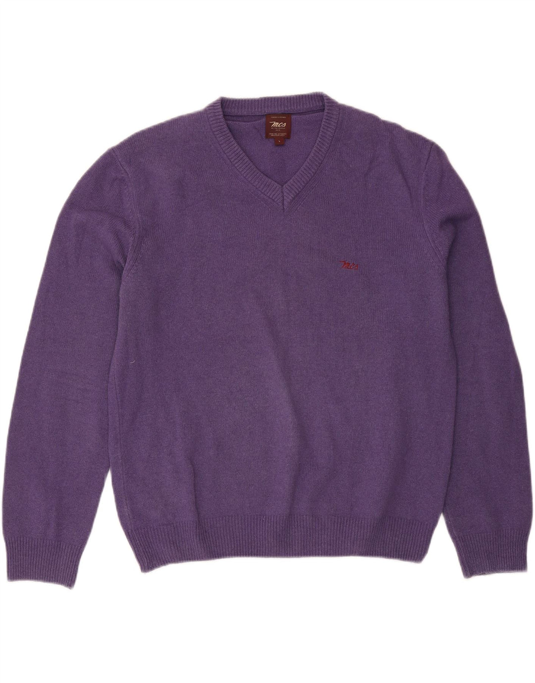 Marlboro Classics Mens V-Neck Jumper Sweater Large Purple Wool