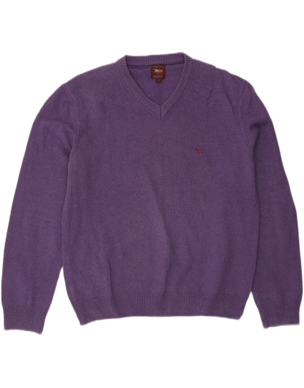 Marlboro Classics Mens V-Neck Jumper Sweater Large Purple Wool