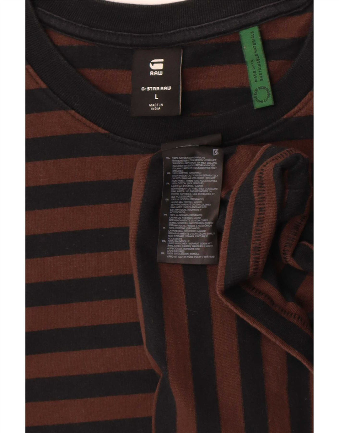 G-Star Mens T-Shirt Top Large Brown Striped Cotton