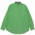 Chaps Mens Easy Care Shirt Large Green Pinstripe Cotton
