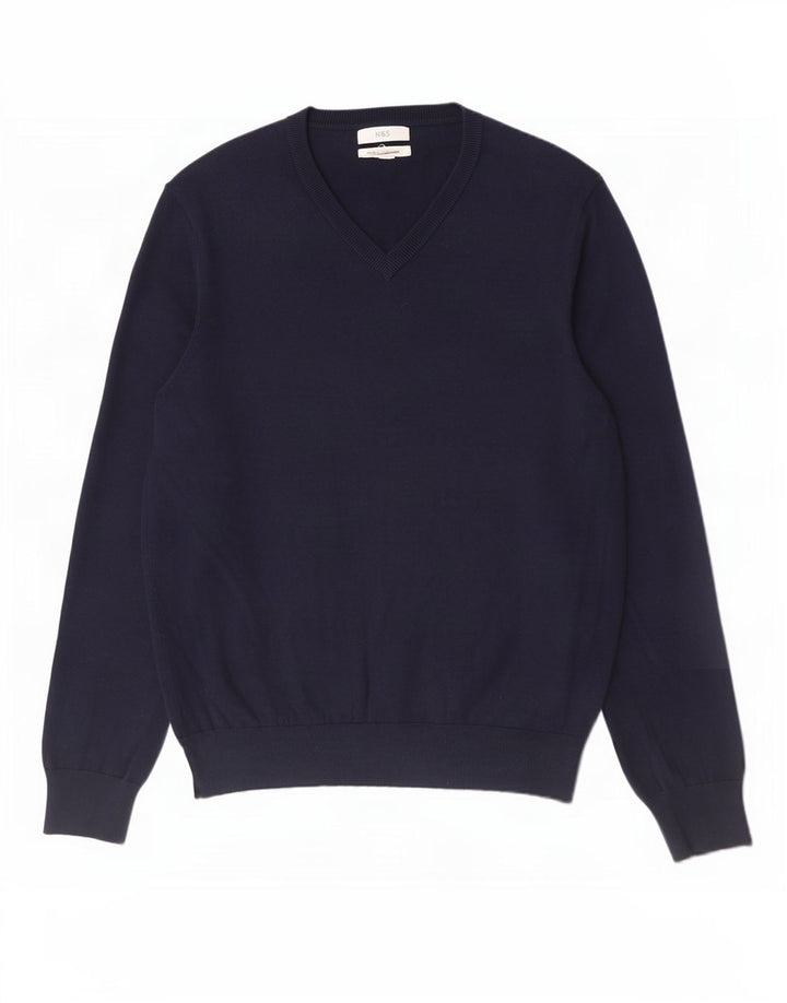 Marks & Spencer Mens V-Neck Jumper Sweater Large Navy Blue Cotton