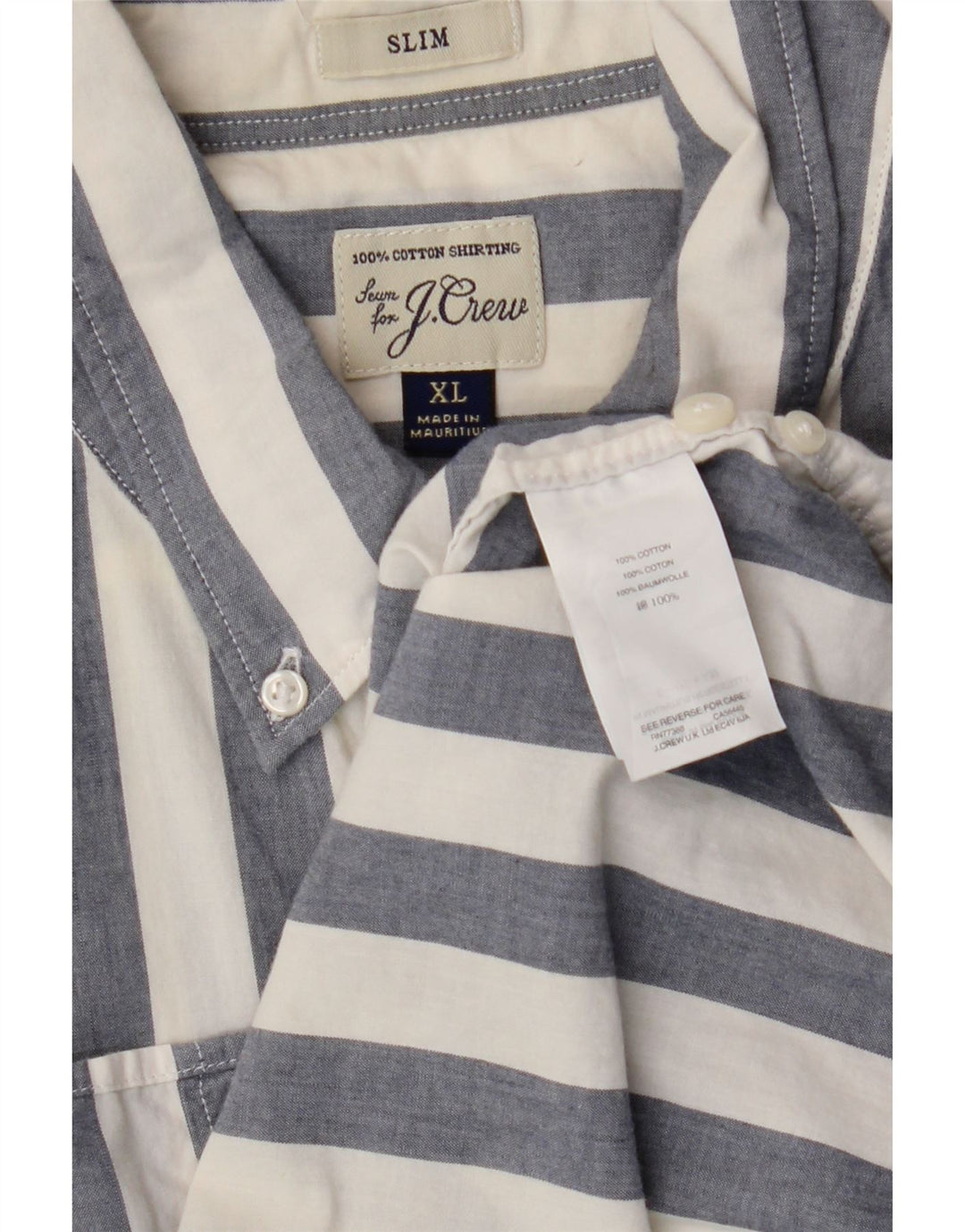 J. CREW Mens Short Sleeve Slim Shirt XL Blue Striped Cotton