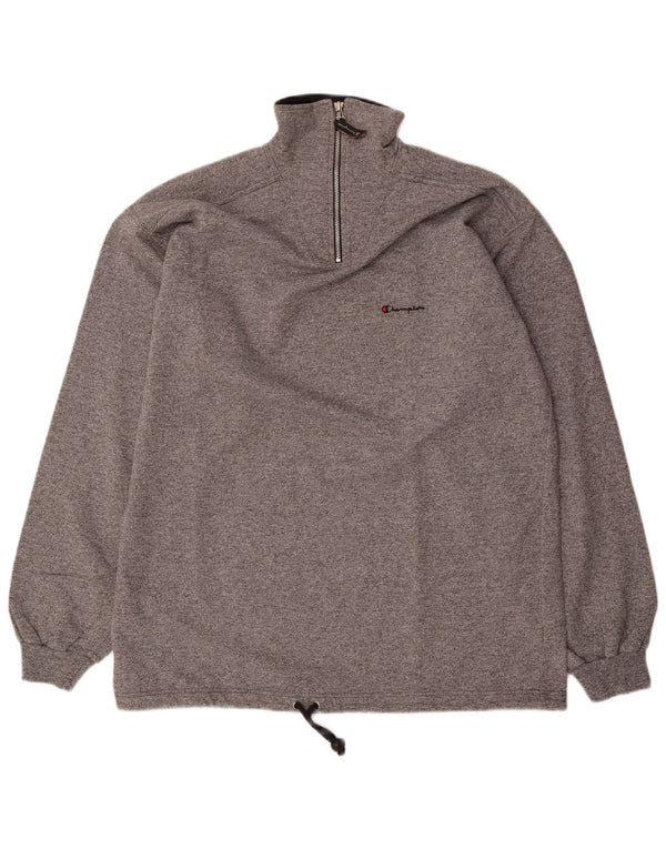 Champion Mens Zip Neck Sweatshirt Jumper 2XL Grey Cotton