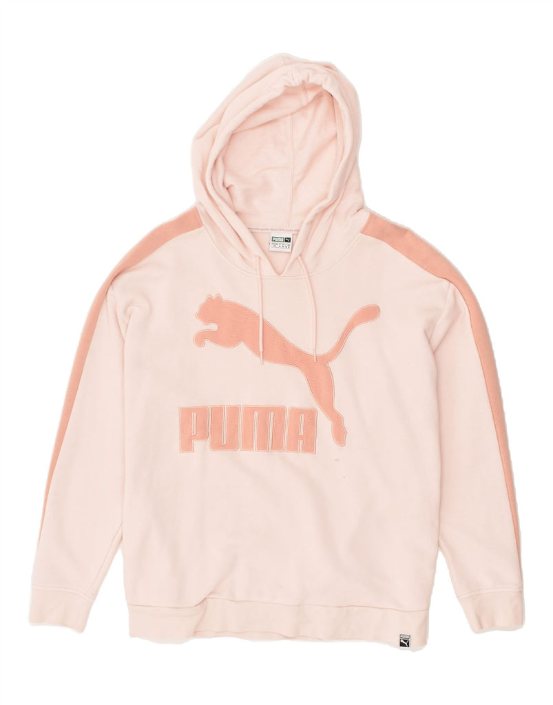 PUMA Womens Oversized Graphic Hoodie Jumper UK 10 Small Pink Cotton | Vintage Puma | Thrift | Second-Hand Puma | Used Clothing | Messina Hembry 