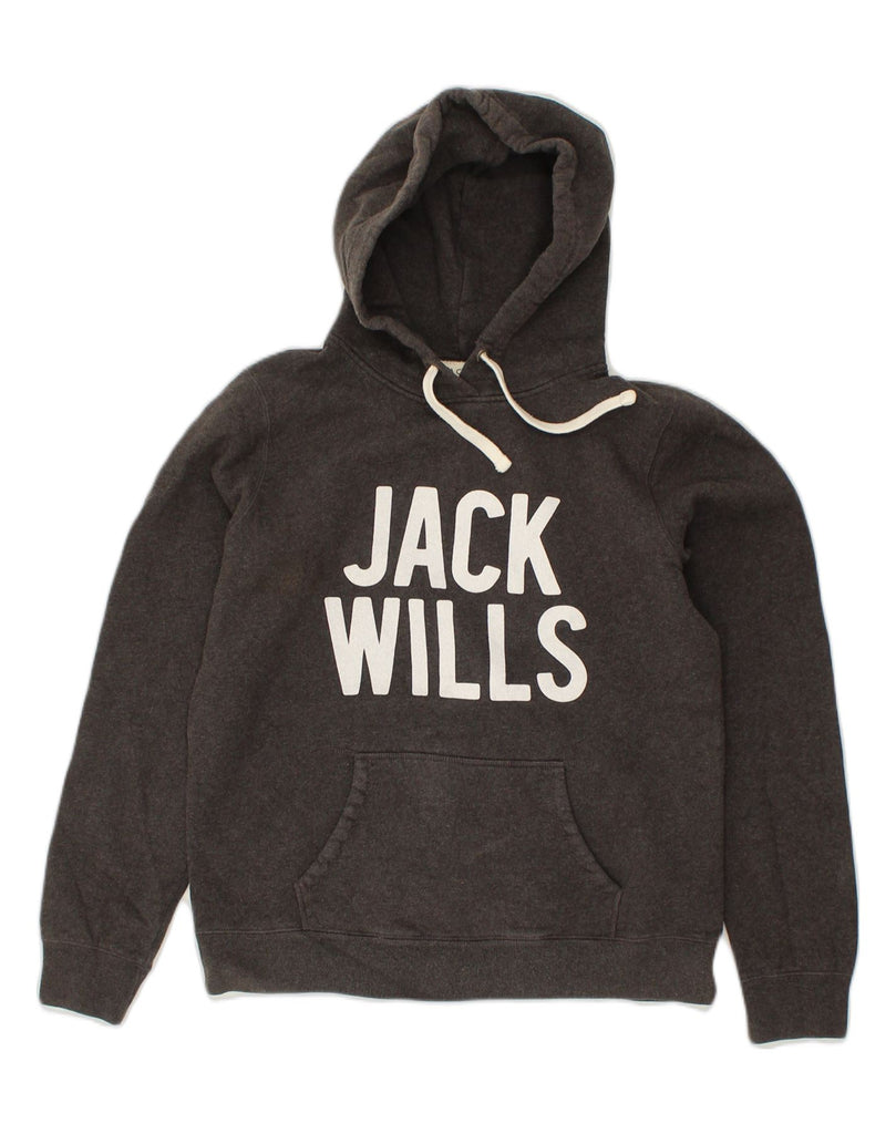 JACK WILLS Womens Graphic Hoodie Jumper UK 14 Medium Grey Cotton | Vintage Jack Wills | Thrift | Second-Hand Jack Wills | Used Clothing | Messina Hembry 