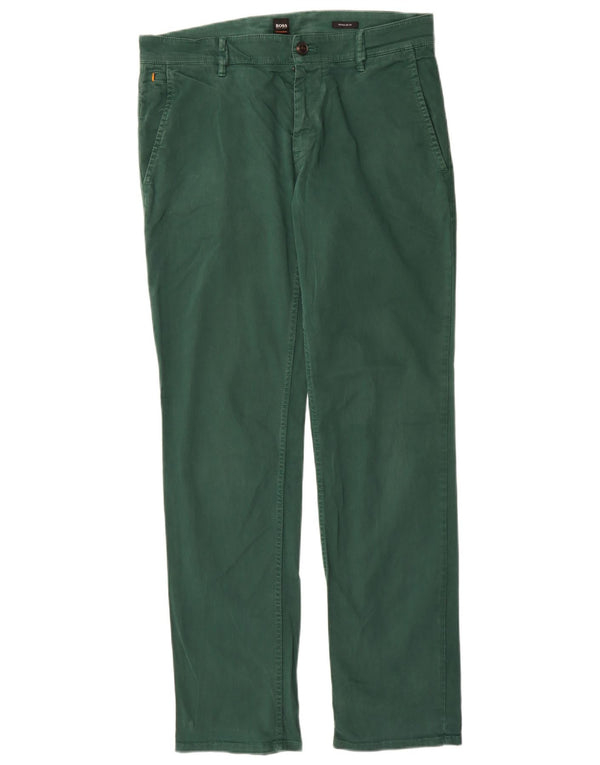 Hugo Boss Mens Straight Regular Fit Chino Trousers W32 L32 Green Cotton