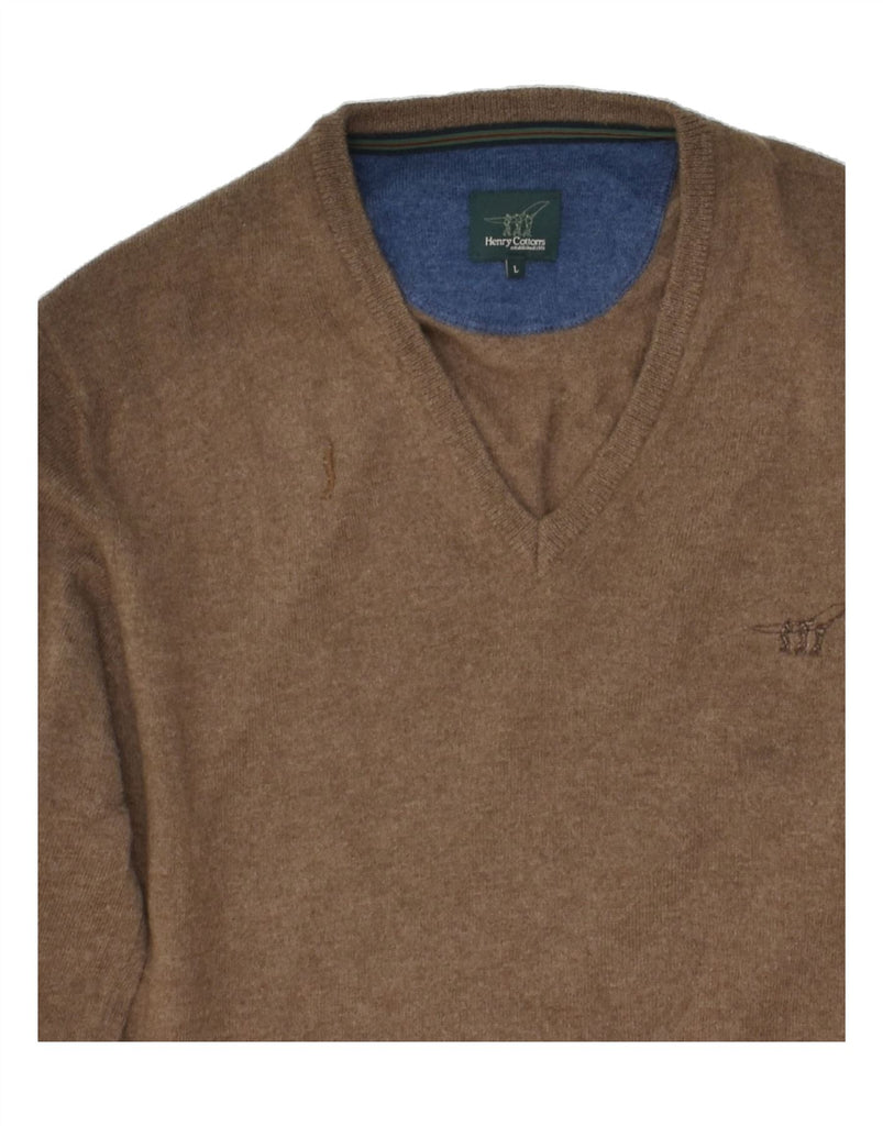 HENRY COTTONS Mens V-Neck Jumper Sweater Large Brown Wool | Vintage Henry Cottons | Thrift | Second-Hand Henry Cottons | Used Clothing | Messina Hembry 