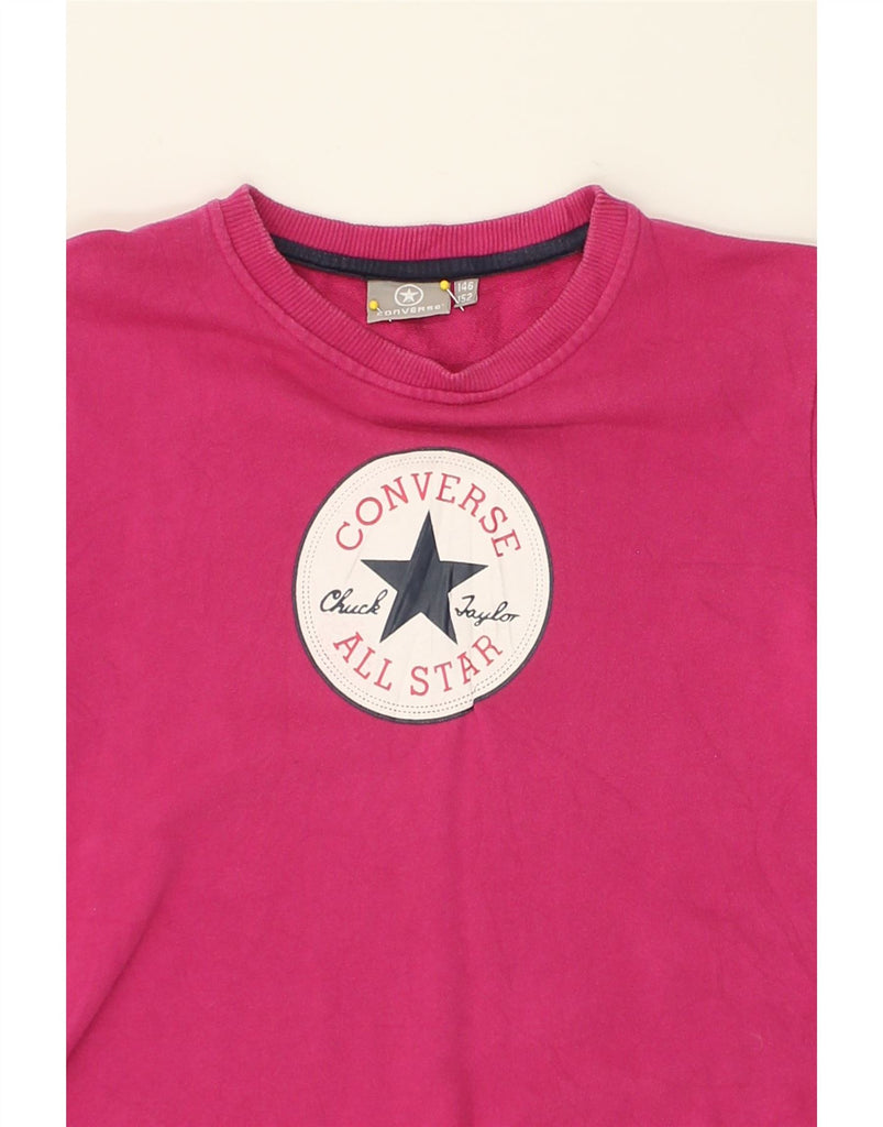 CONVERSE Girls Graphic Sweatshirt Jumper 11-12 Years Pink Cotton | Vintage Converse | Thrift | Second-Hand Converse | Used Clothing | Messina Hembry 