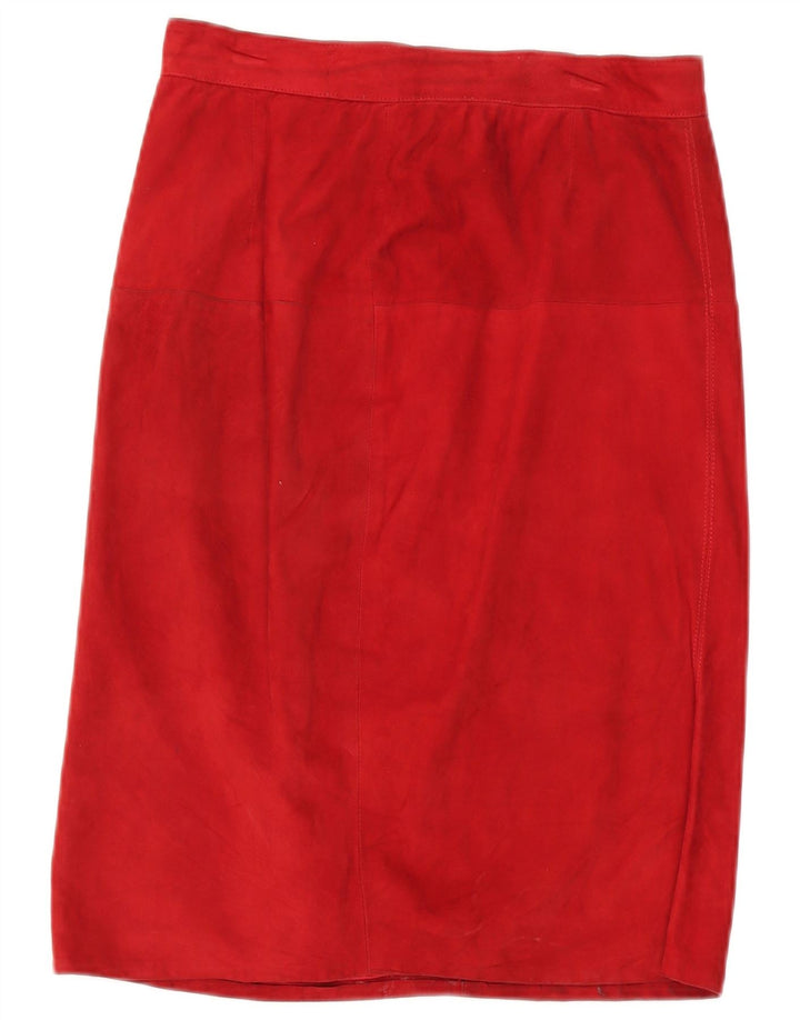 VINTAGE Womens Suede 2 Piece Skirt Set UK 14 Medium W30 Red Leather