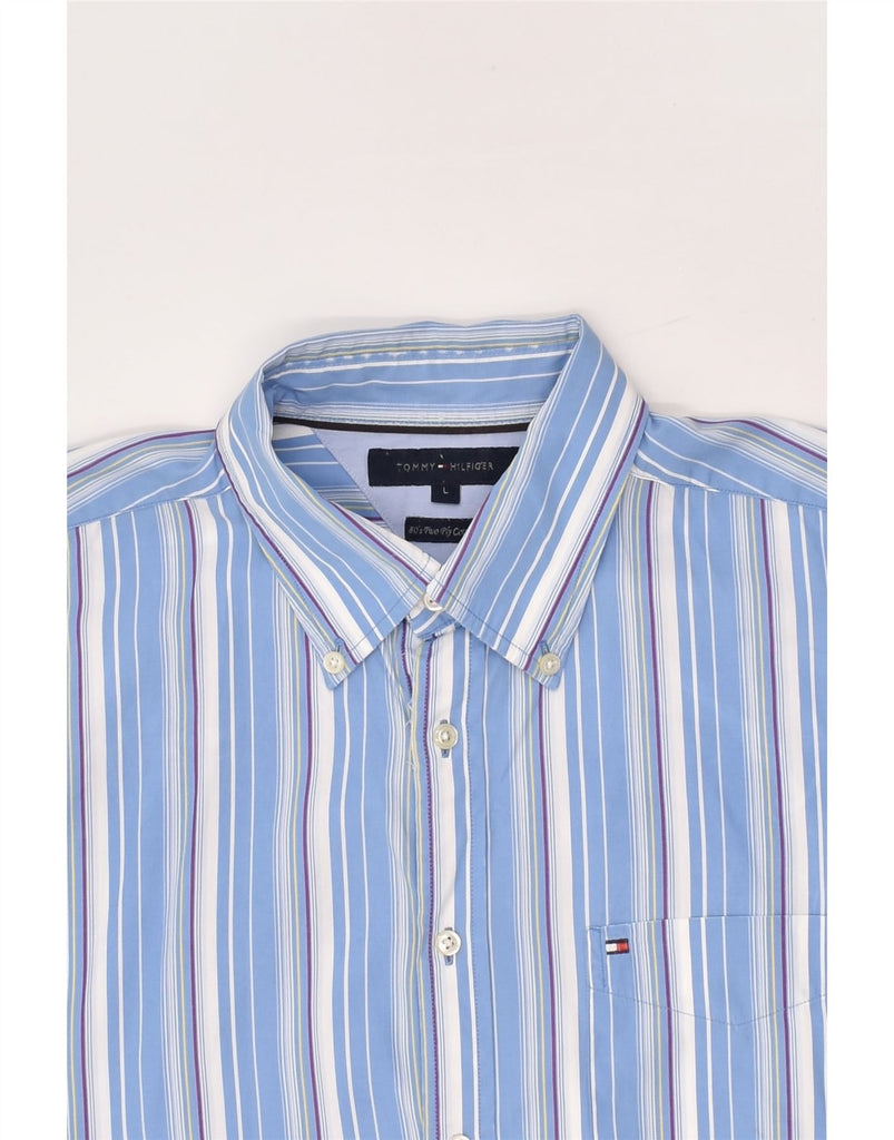 TOMMY HILFIGER Mens Shirt Large Blue Striped Cotton | Vintage Tommy Hilfiger | Thrift | Second-Hand Tommy Hilfiger | Used Clothing | Messina Hembry 