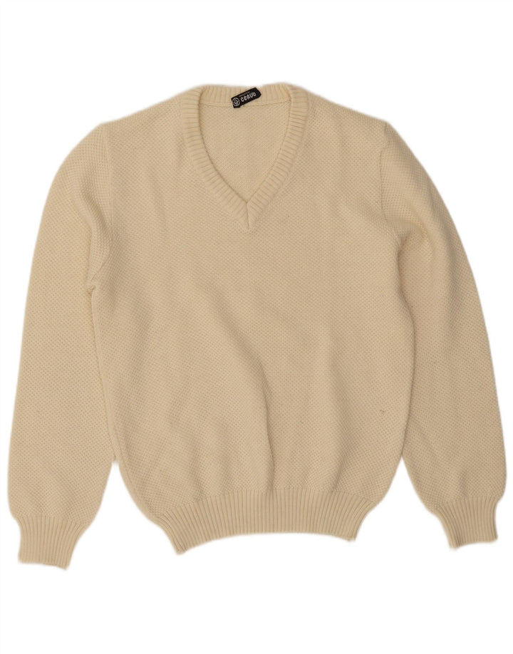 Vintage Mens V-Neck Jumper Sweater IT 50 Medium Off White