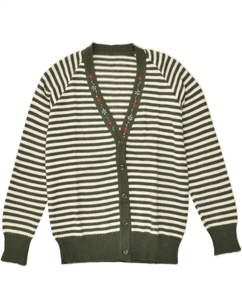 VINTAGE Womens Cardigan Sweater UK 12 Medium Green Striped | Vintage Vintage | Thrift | Second-Hand Vintage | Used Clothing | Messina Hembry 