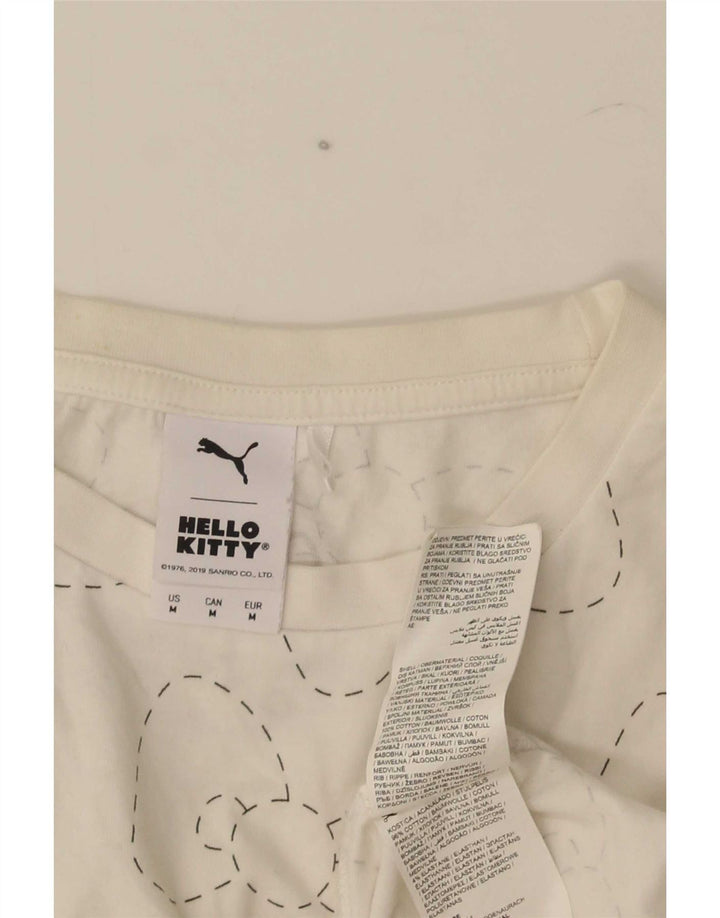 Puma Womens Graphic T-Shirt Top UK 14 Medium White Cotton
