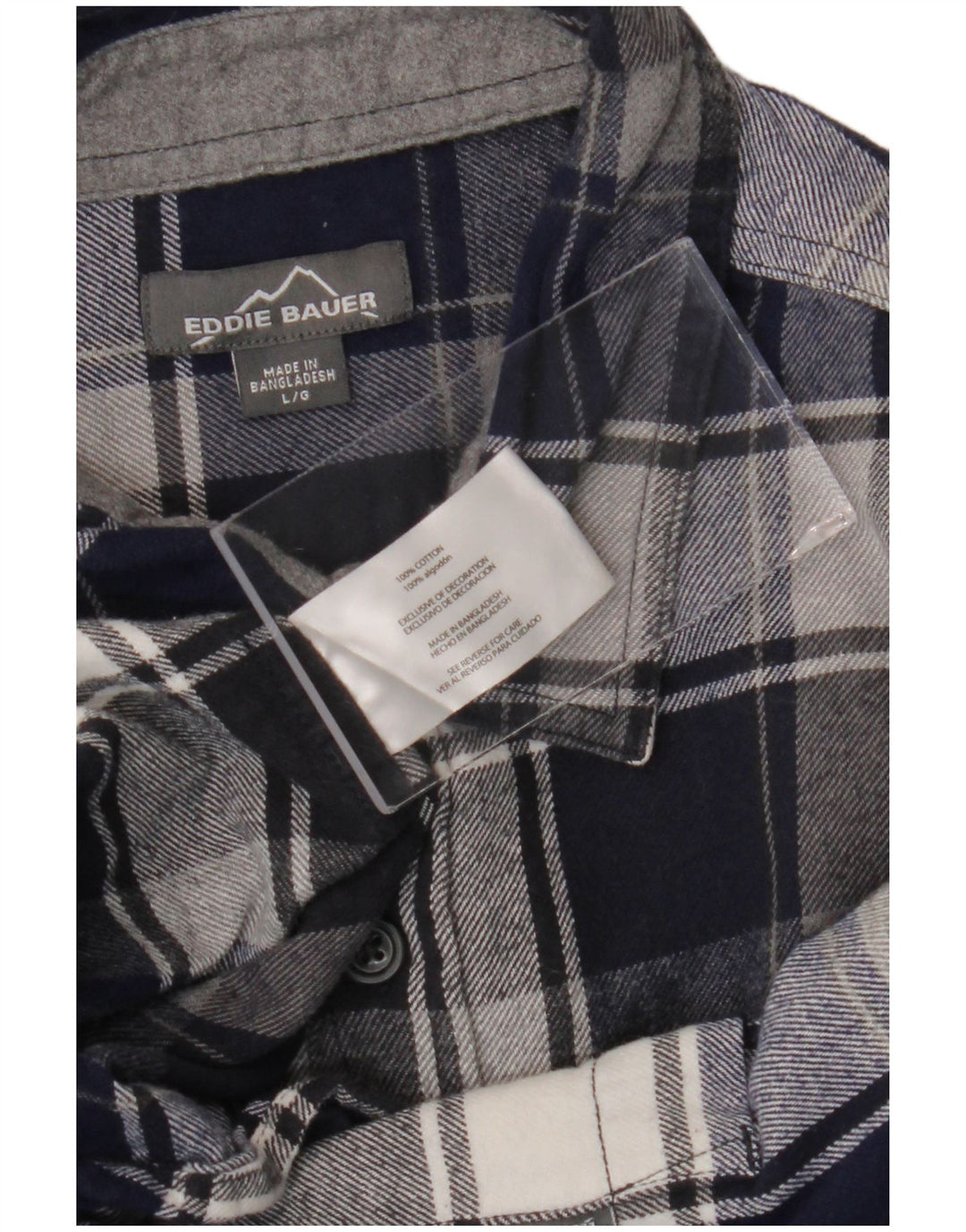EDDIE BAUER Mens Flannel Shirt Large Navy Blue Check Cotton