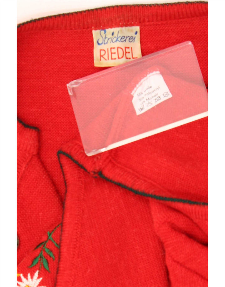Vintage Womens Cardigan Sweater EU 42 Large Red Floral Wool