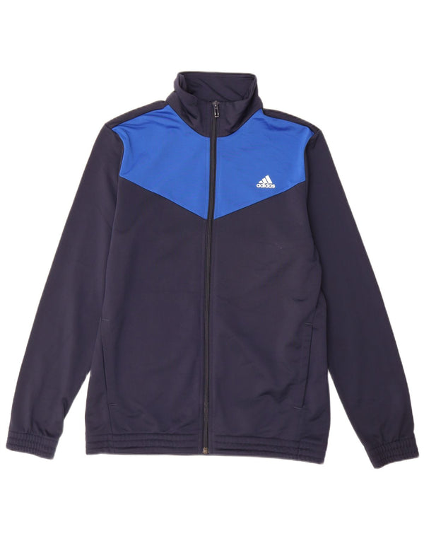 ADIDAS Boys Tracksuit Top Jacket 14-15 Years Navy Blue Colourblock