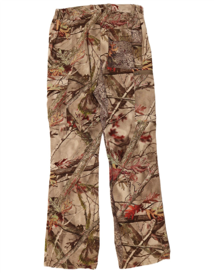 DECATHLON Womens Straight Cargo Trousers Small W27 L30 Beige Floral Cotton