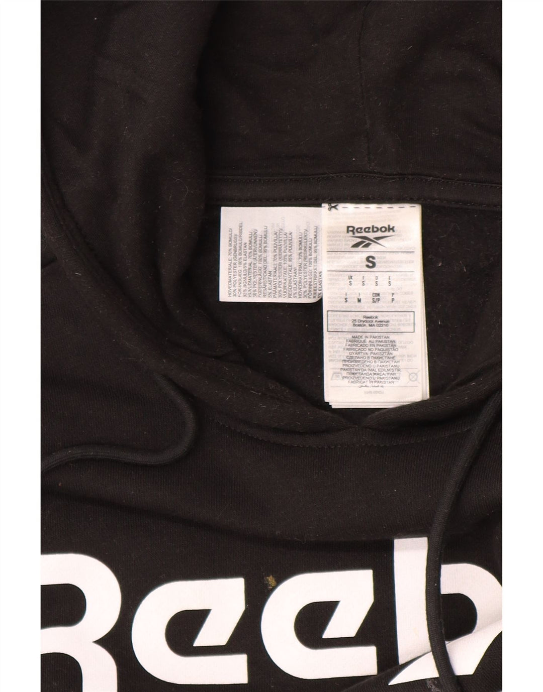 REEBOK Mens Graphic Hoodie Jumper Small Black Cotton