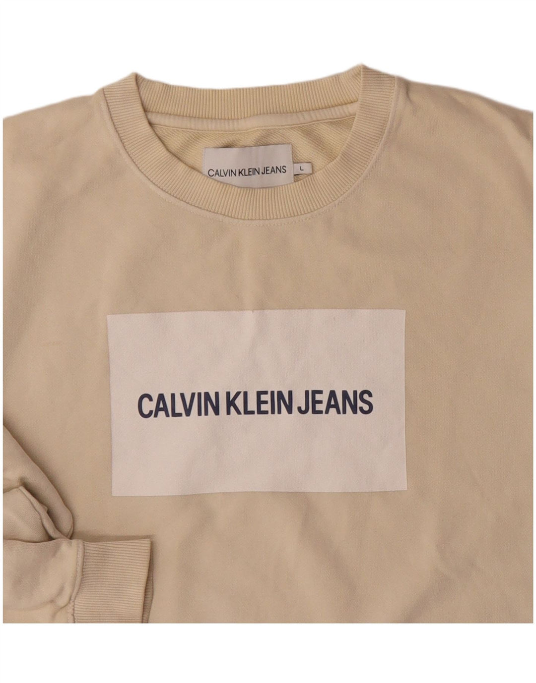 Calvin Klein Jeans Mens Graphic Sweatshirt Jumper Large Beige Cotton